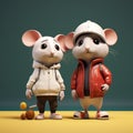 Minimalist 3d Cartoon Mice In Black Jackets: A Playful Imax Portrait