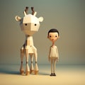 Minimalist 3d Character: Boy Next To Giraffe In Low Poly