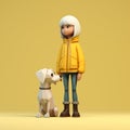 Minimalist 3d Character Of A Girl And Dog In Yellow Jacket