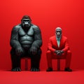 Minimalist 3d Character: Gorilla And Michael Sitting On Red Styrofoam