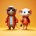 Minimalist 3d Character: Mouse And Anthony In Orange Jackets