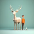 Minimalist 3d Deer And Boy: Geometric Environmental Portraiture