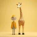 Minimalist 3d Doll And Giraffe: A Hayao Miyazaki-inspired Design