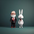 Minimalist 3d Doodle Bunny And Elderly Man: A Creative Portrait Royalty Free Stock Photo