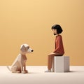 Minimalist 3d Female Portrait: Linda And Dog