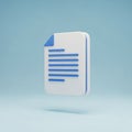 3D Icon of a Document with Blue Lines on a Light Blue Background file paper Royalty Free Stock Photo