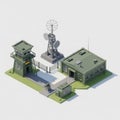 Minimalist 3D Model of a Communication Base with Tower and Buildings Royalty Free Stock Photo