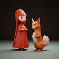 Minimalist 3d Model Of Little Red Riding Hood And Squirrel