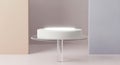 Minimalist 3d product presentation stage with illuminated white cylinder and acrylic stand Royalty Free Stock Photo