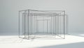 Minimalist 3D render of abstract wireframe structure. Geometric object with layers of black lines on neutral background. Digital Royalty Free Stock Photo