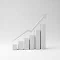3D White Bar Chart with Upward Trending Arrow on White Background graph statistics Royalty Free Stock Photo