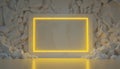 Abstract Geometric Frame with Neon Glow on Rocky Textured Background Royalty Free Stock Photo