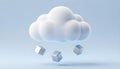 Abstract 3D cloud raining metallic cubes on a light blue background Royalty Free Stock Photo