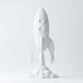 White 3D Rendered Rocket Ship Launching with Smoke on a White Background spaceship spacecraft Royalty Free Stock Photo