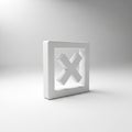 White 3D Cross Mark Inside a Square Frame on Light Gray Background cancel wrong Royalty Free Stock Photo