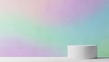 Minimalist 3D rendered white cylindrical podium against a soft pastel gradient background with subtle texture Royalty Free Stock Photo
