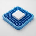 Blue Square Grid Tray with White Cube Object on White Background image photo Royalty Free Stock Photo