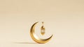 Gold Crescent Moon and Lantern Ramadan 3D Background Royalty Free Stock Photo