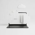 Cloud storage concept with laptop and paper elements Royalty Free Stock Photo