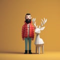 Minimalist 3d Rendering Of Man And Bearded Deer