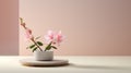 Minimalist 3d Rendering Of Pink Azalea Flower On White Circular Platform