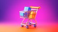 Minimalist 3D Shopping Cart Icon against Vibrant Gradient Background
