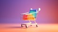 Minimalist 3D Shopping Cart Icon against Vibrant Gradient Background