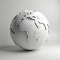 Minimalist 3D white globe isolated on light grey studio background. Earth continents, countries with clear borders raised from Royalty Free Stock Photo