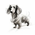 Minimalist Dachshund Sketch Illustration: Expressive Character Design In Grisaille Royalty Free Stock Photo