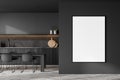 Minimalist dark grey kitchen with frame mockup on wall Royalty Free Stock Photo