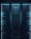 Minimalist Data Center: Row of Glowing Cool Blue Server Rack Outlines Royalty Free Stock Photo