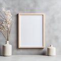Minimalist decor featuring vases and a blank frame, perfect for modern interior design inspiration Royalty Free Stock Photo