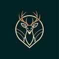 A minimalist deer head design enclosed in a circle, set against a black background, Deer Hunt Wildlife Line Art Simple Logo, Royalty Free Stock Photo