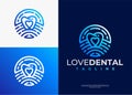 Minimalist dental love logo design template. Modern line tooth heart logo brand.