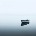 a minimalist scene of a solitary boat on calm water, emphasizing tranquility and balance