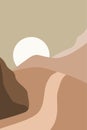 Minimalist desert landscape with mountains at the sunset