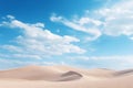 Minimalist Desert Landscape with Sand Dunes under Blue Sky with White Clouds