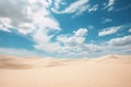 Minimalist Desert Landscape with Sand Dunes under Blue Sky with White Clouds