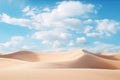 Minimalist Desert Landscape with Sand Dunes under Blue Sky with White Clouds