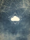 A minimalist design features a central cloud icon symbolizing cloud services, surrounded by a web of connecting lines Royalty Free Stock Photo