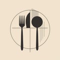 Minimalist Dining Tableware with Fork Knife and Plate Icon Design Royalty Free Stock Photo