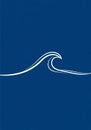 A minimalist design features a stylized white wave on a solid blue background. The wave consists of Royalty Free Stock Photo