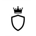 A minimalist design featuring a black silhouette of a shield with a simple crown hover Royalty Free Stock Photo