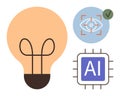 Artificial Intelligence Concept with Light Bulb, AI Chip, and Visual Recognition Icon Royalty Free Stock Photo