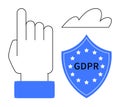 Data Privacy Concept with Hand Gesture, Cloud, and GDPR Shield Symbolizing Online Protection Royalty Free Stock Photo