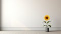 Minimalist Design: Sunflower In A Vase In A Blank Room