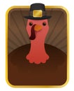 Turkey Wearing a Pilgrim Hat inside Square Button, Vector Illustration Royalty Free Stock Photo