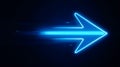 Minimalist Digital Abstract Background with a Glowing Neon Blue Horizontal Arrow Pointing Right Royalty Free Stock Photo