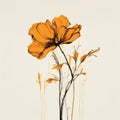 Minimalist Digital Art: Ten Orange Poppies In Conceptual Drawing