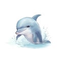 Minimalist Digital Drawing of a Cute Dolphin on White Background for Children\'s Book Covers.